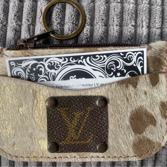 Gold and Taupe Keep It Gypsy LV Up-Cycle Leather Keychain Card Holder - Picture 2 of 8